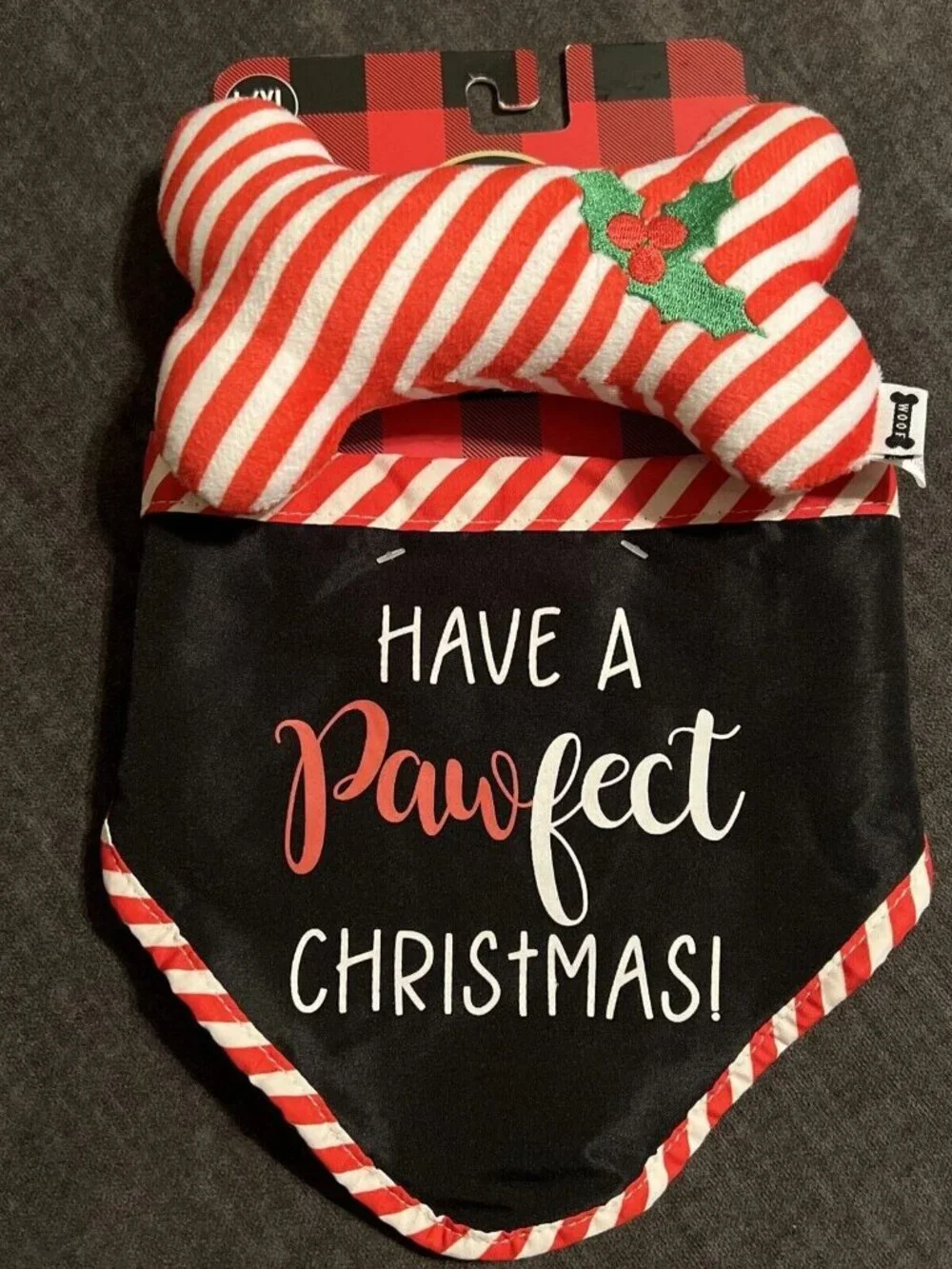 Woof Dog Toy And Bandana Christmas Holiday Gift Lot Set L XL 15-18 in